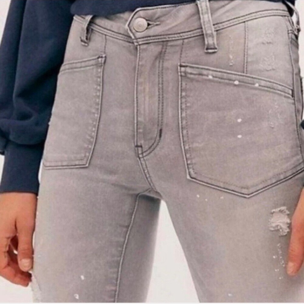 Free People WE THE FREE Grey Distressed Paint Splatter Skinny Jeans sz 25 NEW - Picture 16 of 16